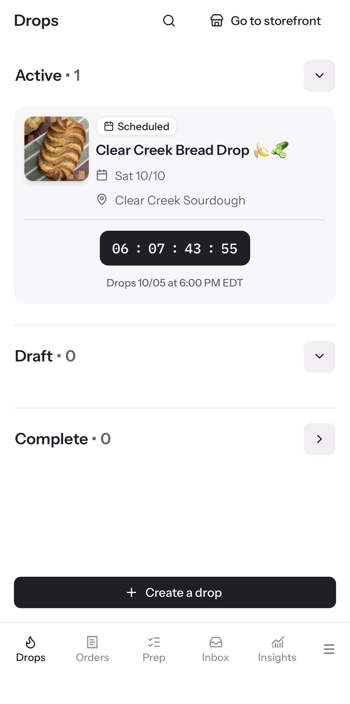 Clear Creek Sourdough Hotplate drop dashboard screenshot